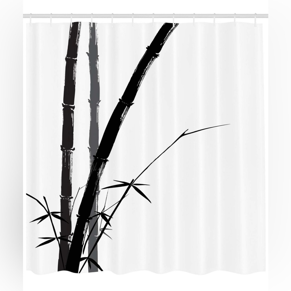 Watercolor Japanese Ink Art Look Bamboo Branches Shower Curtain